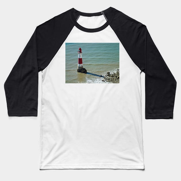 Beachy Head Lighthouse Baseball T-Shirt by Ludwig Wagner